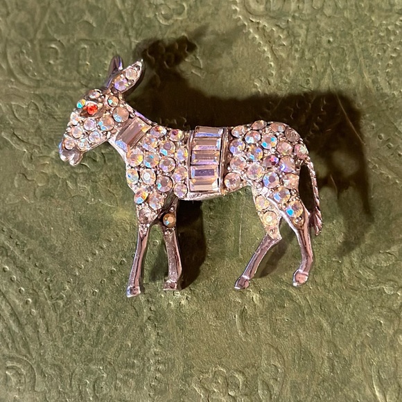 Jewelry - Ab Crystal Vintage Donkey Brooch